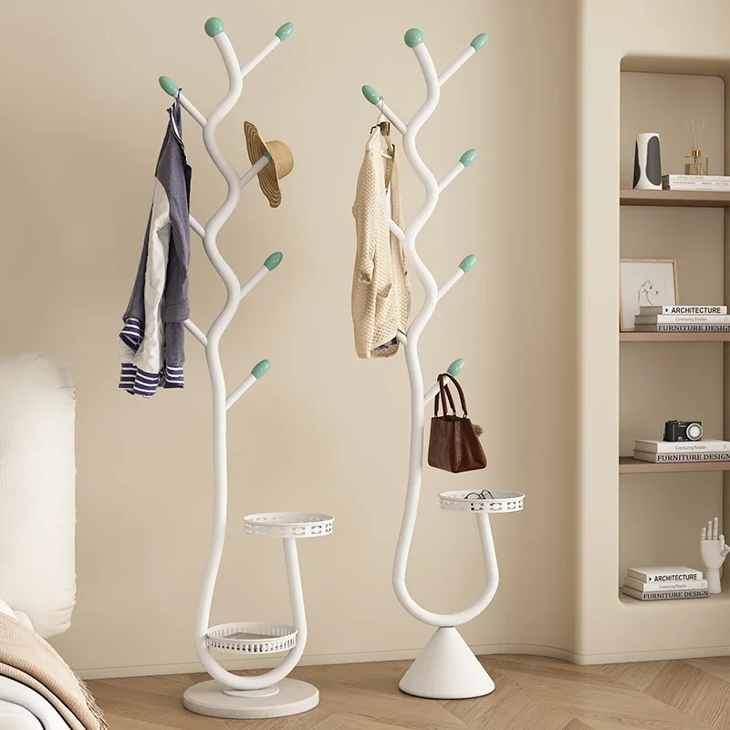 Coat Rack StandSpace Saving Floor Clothes Tree with S-Shape Steel Pole & PP Hooks Sturdy Iron Base Bedroom Hallway Storage Rack