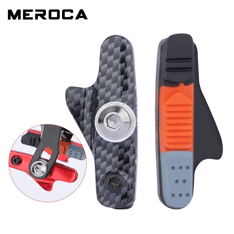 MEROCA Road Bike Brake Shoes V-brake Pad With Mud Trough Silent Aluminum Alloy Rim C Brake Pads Rubber Sheet Bicycle Parts