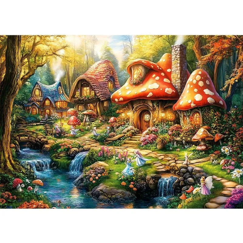 1000/500pcs Moruska Wonderland Puzzle Series - Adult Edition 1000pcs Fairy Fantasy Mushroom Village Puzzle Brain Teaser