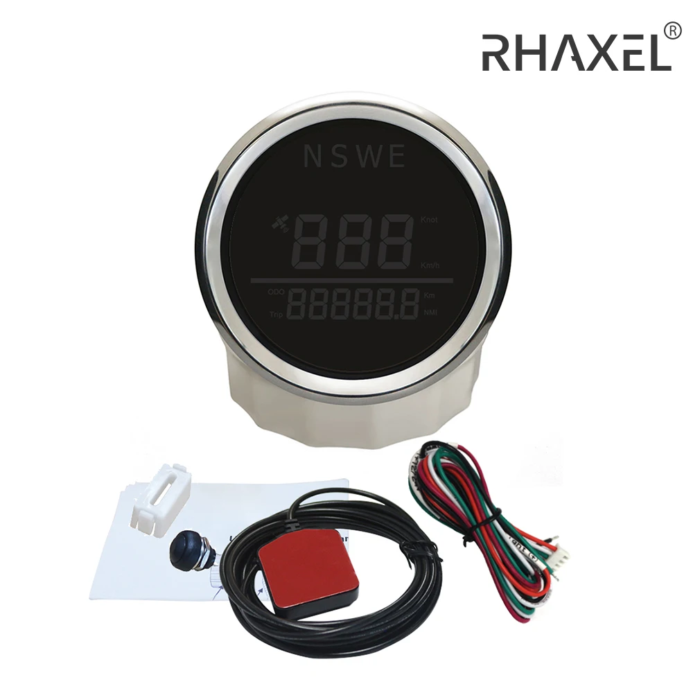 RHAXEL 85mm (3 3/8'') GPS Speedometer 0-999(Knots, Km/h Adjustable) Gauge for Marine Boat Yachts 12V 24V Universal
