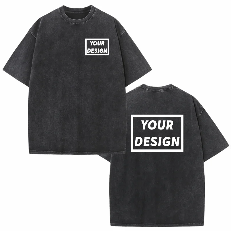 

Vintage Washed T-shirt Custom Logo 100% Cotton High Quality Round Neck T-shirt Printing Design Casual Trend Tops Embroidery