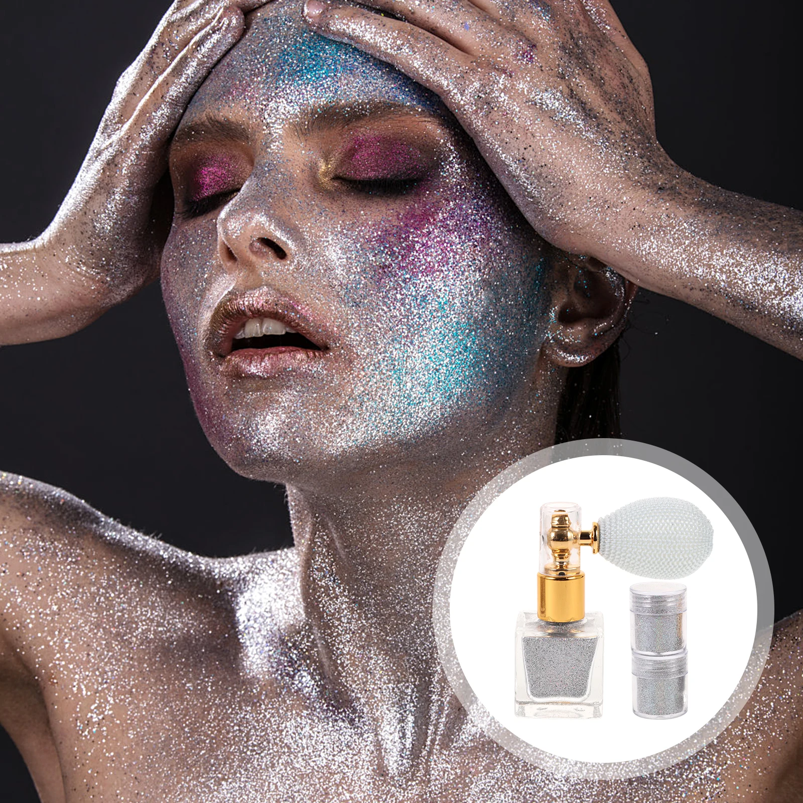 Spray Brokatowy Srebrny Puder do Makijażu Rozświetlacz do Włosów i Ciała DIY Efekt Glamour Atrakcyjny Profesjonalny Osobisty Okazja
