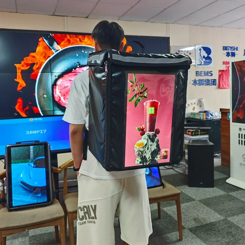 19-Inch advertising machine, backpack touch display screen, intelligent digital signage, rechargeable battery, takeaway
