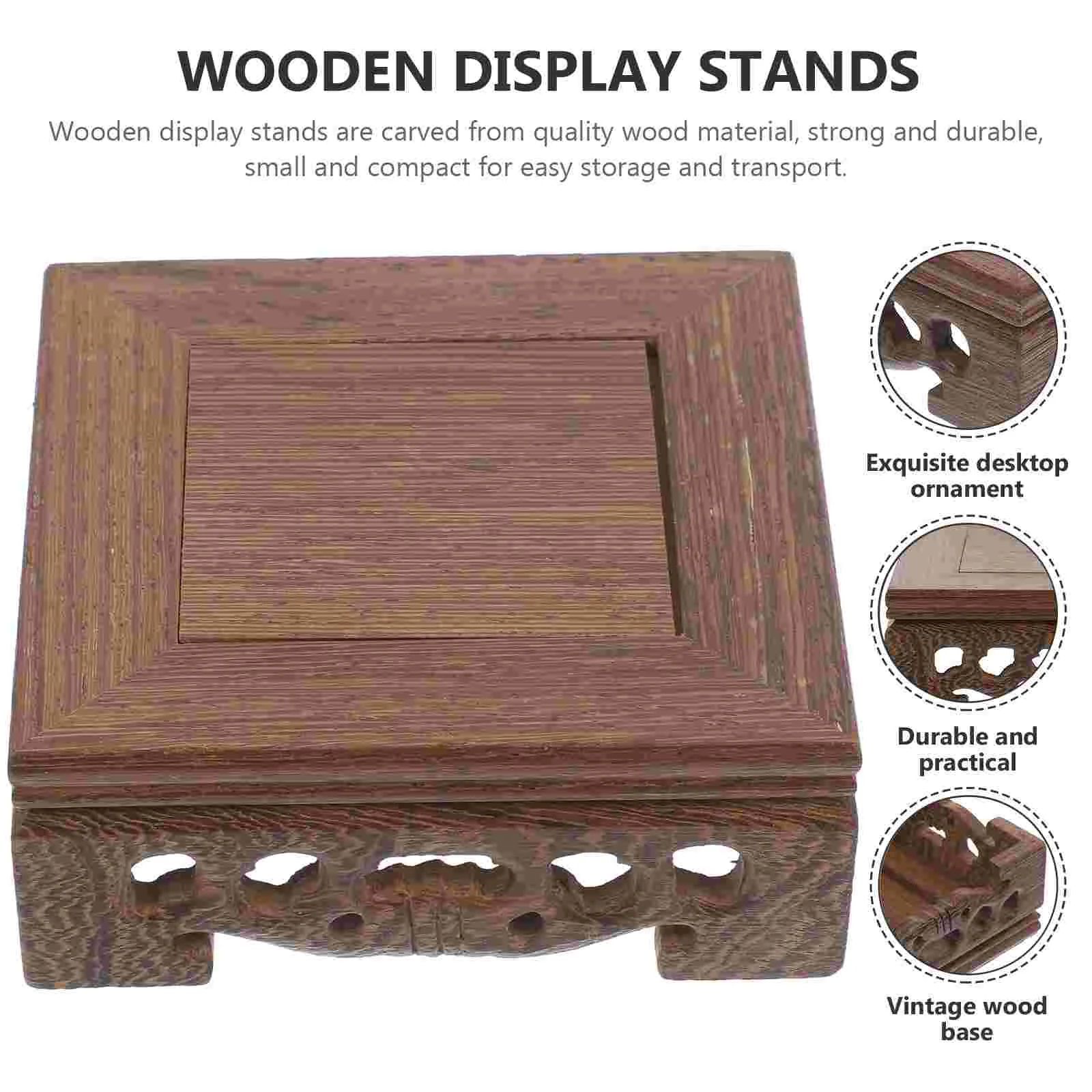 Carved Wood Lifting Base Storage Rack Plant Holder Vase Display Stand Pots Indoor Flower Statue Wooden