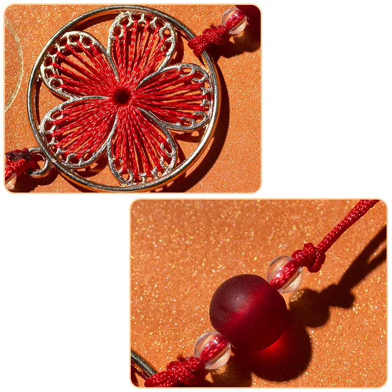 1PC Leaf Peach Blossom Tassel Spike Handmade Embroidered with Hanging Rope Tassels Pendant DIY Craft Accessories