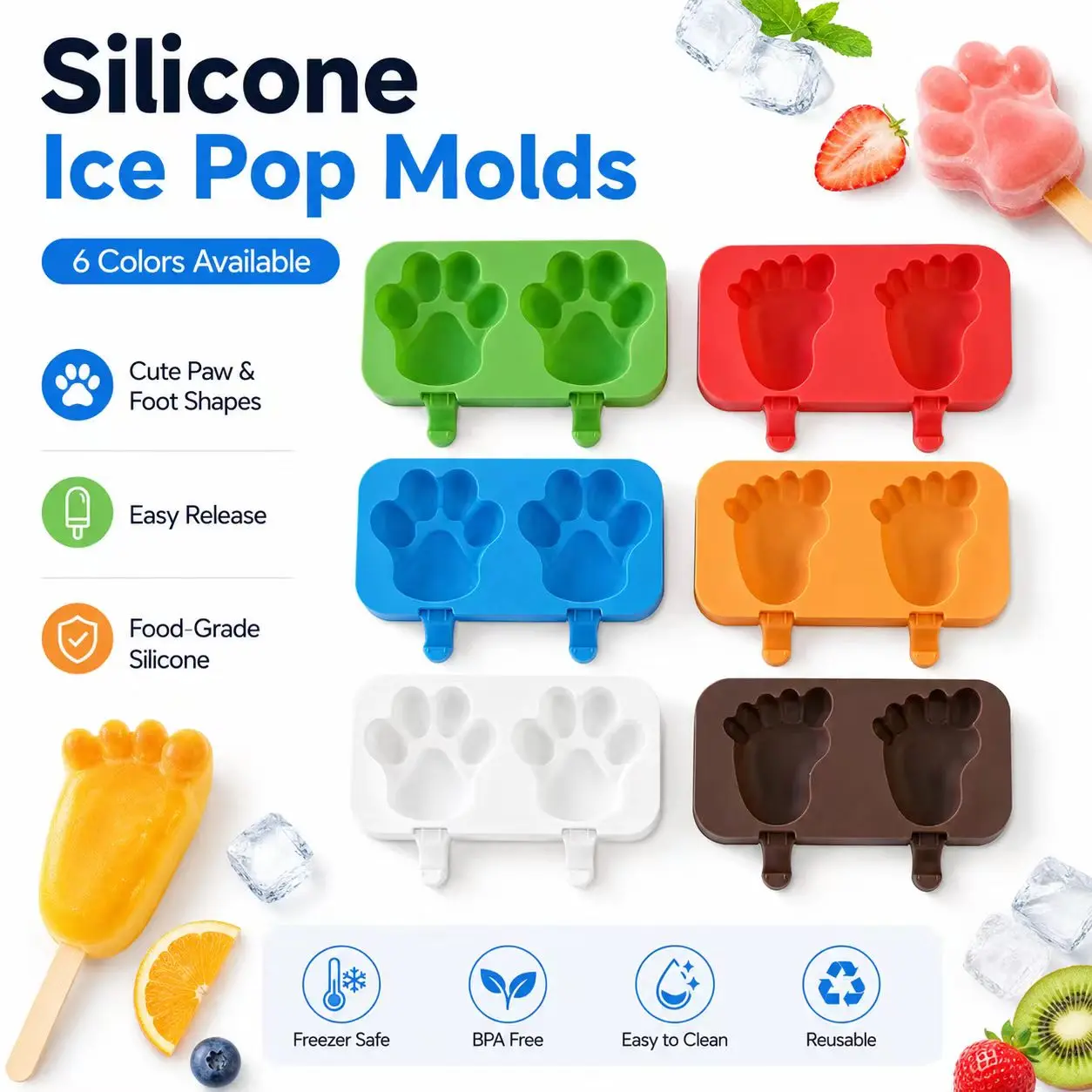 DIY Paw Shape Ice Cream Silicone Mold Handmade Cute Foot-shaped Popsicle Mold Kitchen Utensils