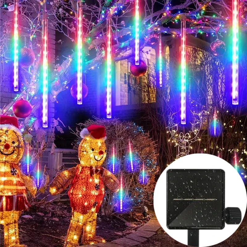 

Solar Meteor Shower Rain LED String Lights Cascading Christmas Xmas Garden Patio Waterfall Tree Window Decorations Navidad 2024