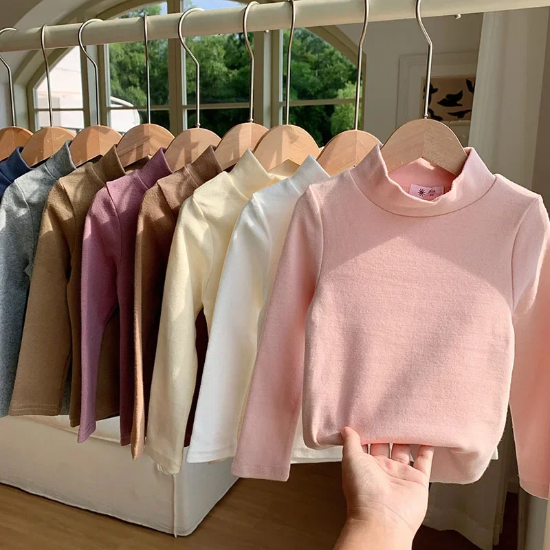 2-10T Toddler Kid Tshirt Baby Boy Girl Autumn Winter Clothes Cotton Infant T Shirt Long Sleeve High Neck Basic Tee Top Outfit