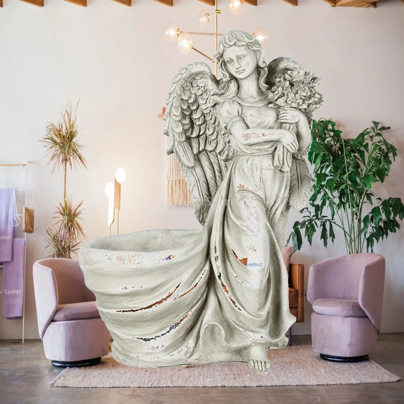 Graceful Angel Fabric Pot Planter Resin Flower Pot for Garden Patio Balcony Decor Classical European Style Outdoor Accent