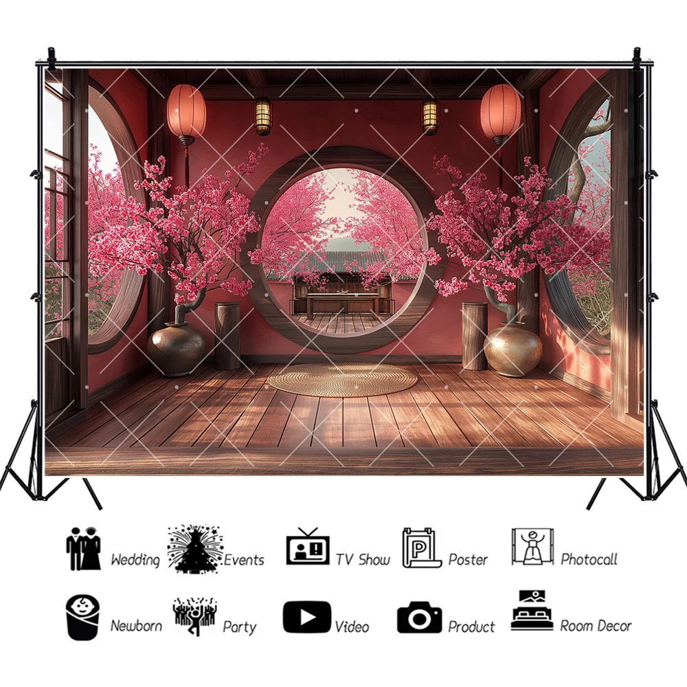 Japanese Theme Pink Sakura Aldult Wedding Kid Baby Birthday Party Backdrop Custom LivingRoom Photo Poster Decor Props Background