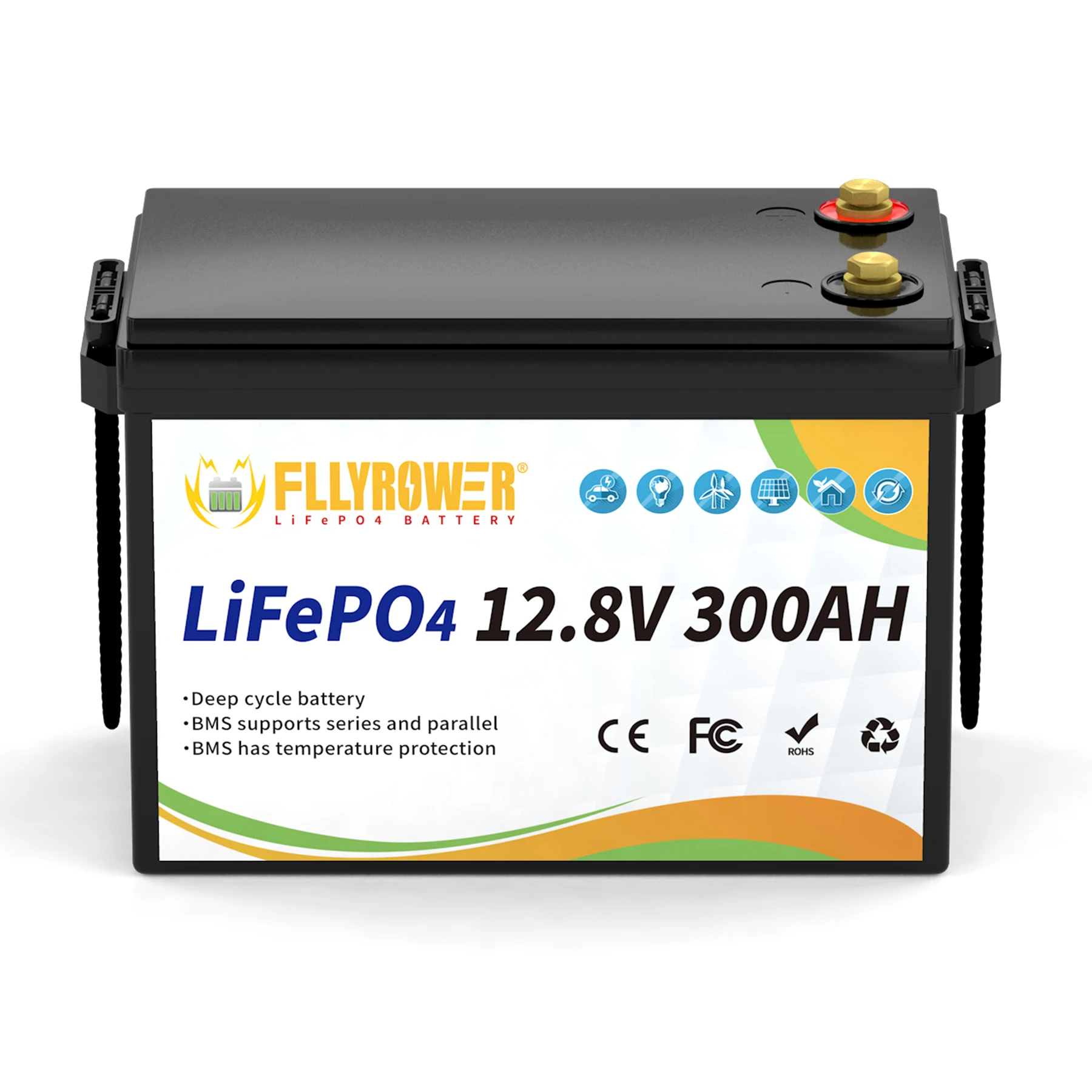 Duitsland Voorraad FLLYROWER 12.8v 100Ah Bluetooth 120Ah 180Ah 300Ah LiFePO4 Batterij Solar Lithium Lifepo4 Batterij