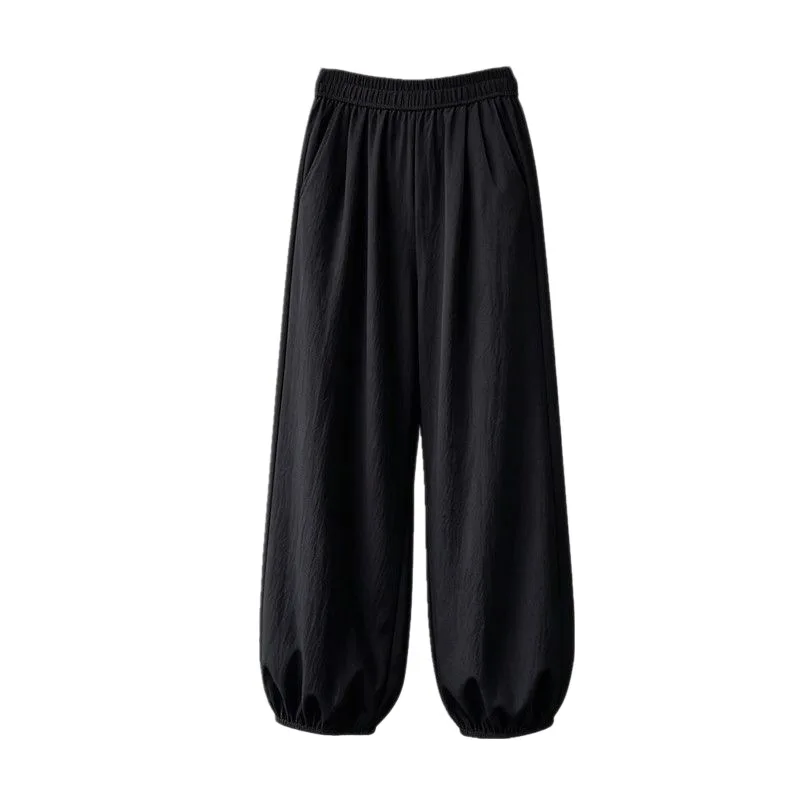 Ice Silk Wide Leg Pants Women's Summer Thin High Waist Draped Sun Protection Quick Dry Casual Loose Straight Nine Point Grey