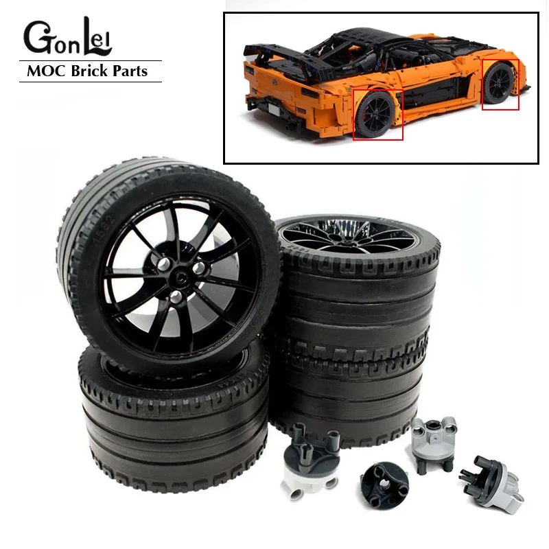 4Pcs/Lot Technical Straight Tread 23800 Wheel 23799 Black Tyre ZR Racing Large Car MOC Building Blocks Bricks DIY Toys For 42056