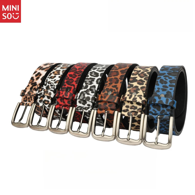 miniso-韓国風ヒョウ柄ベルト、ヴィンテージバックルドレスウエストバンド、レディース高級ベルト