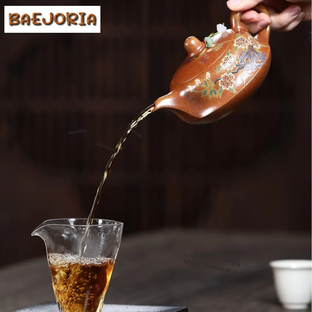 310ml Traditional Yixing Purple Clay Teapots Handmade Curve Pot Raw Ore Gold Section Mud Kettle Zisha Tea Set Tea Items Craft