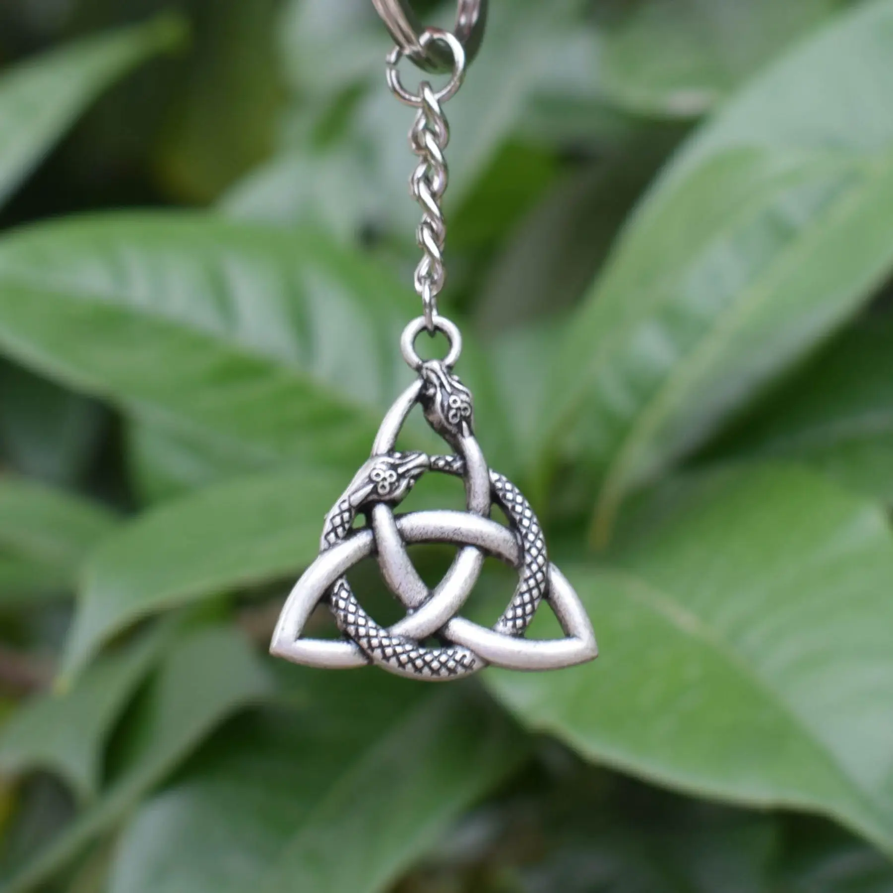 Celtic Triquetra Snake Knot Keychain - Irish Trinity Symbol