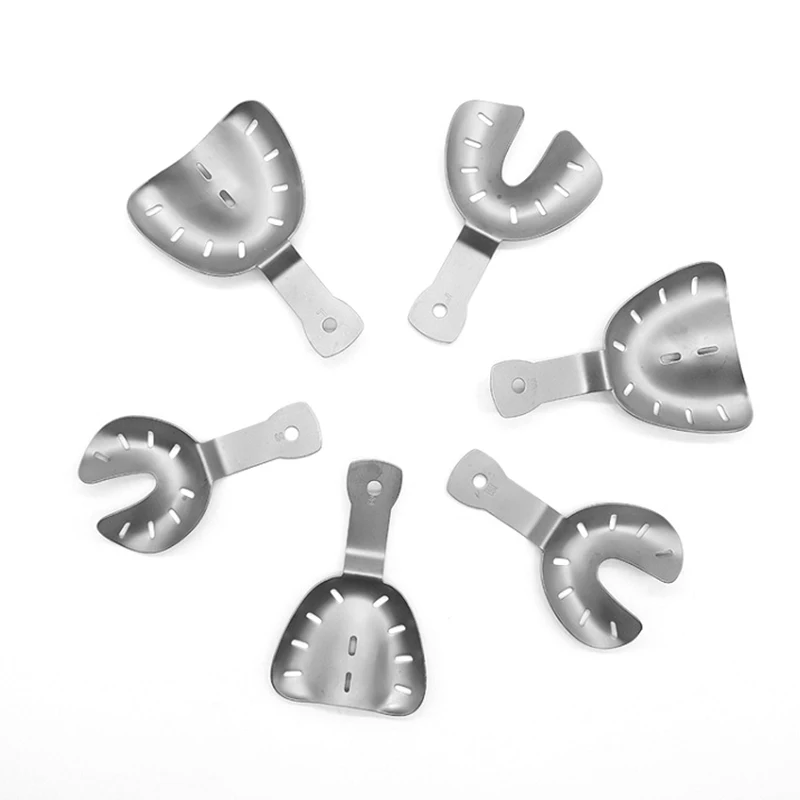 6pcs/set Dental Lab Equipment Upper Lower Stainless Steel Impression Trays Autoclavable Teeth Tray Teeth Holder Dentist Tools