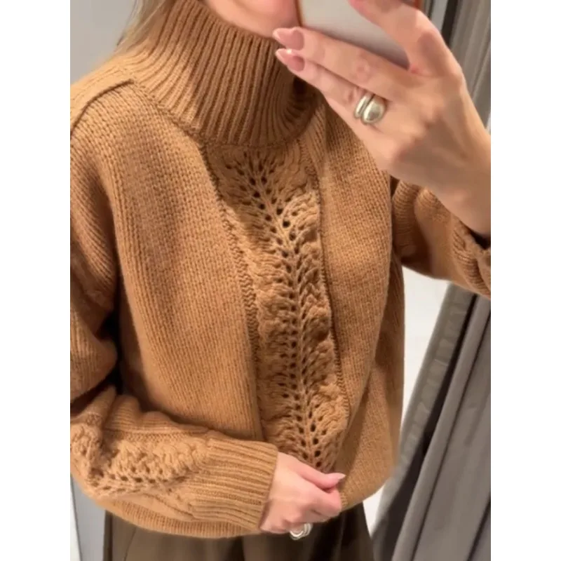 

Оптовая продажа: Новинка осени 2025 – Модный шикарный женский свитер-пуловер с высоким воротом, свободный крой, вязаный