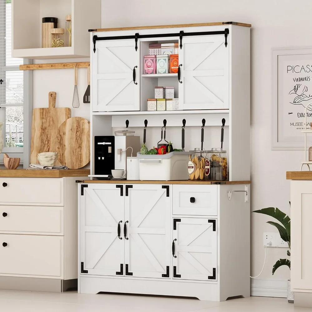 خزانة مخزن مع محطة شحن، خزانة تخزين مخزن المطبخ الطويلة مع حامل الميكروويف، خزانة مطبخ المزرعة مع Sto