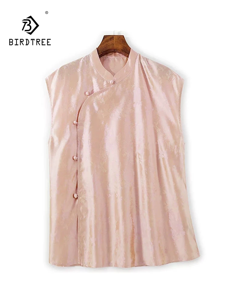 

BirdTree-35MM Women Silk Elegant Shirt, O Neck Short Sleeve Jacquard, Retro Casual Versatile Loose Blouse, 2025 Summer T56695CC