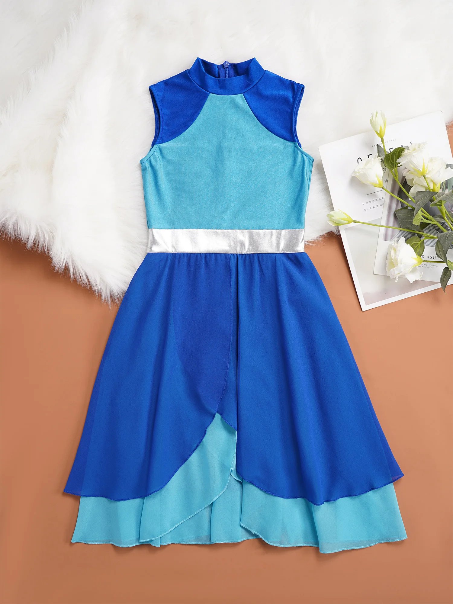 Kids Girls Lyrical Dance Dress Color Block Praise Dress Liturgical Ballroom Dancing Costume Celebration of Spirit Dancewear