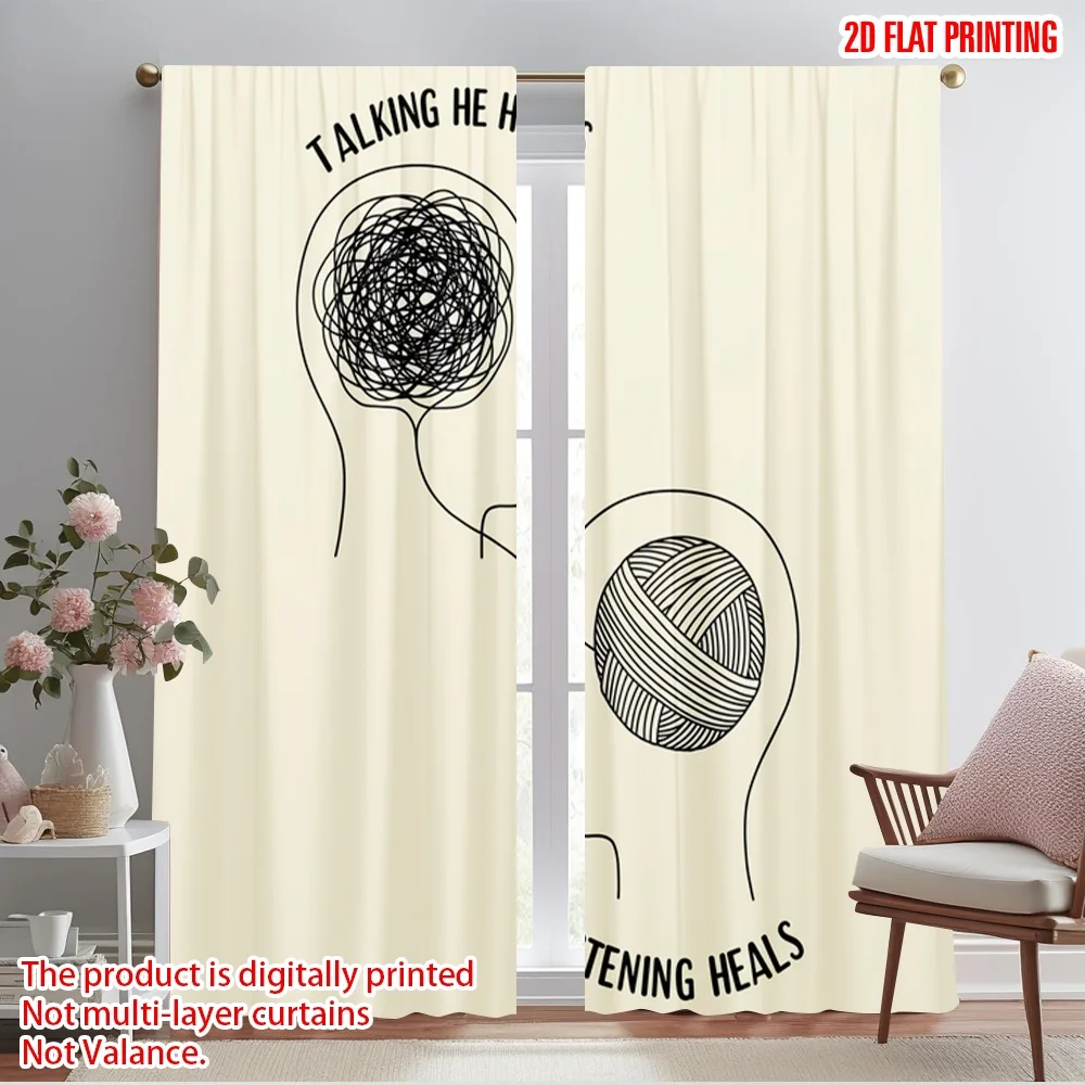 

2pcs 2D flat printing Curtains Talking Helps Listening Heals Fabric Without Electricity Holiday Decorations Use for Door Wall