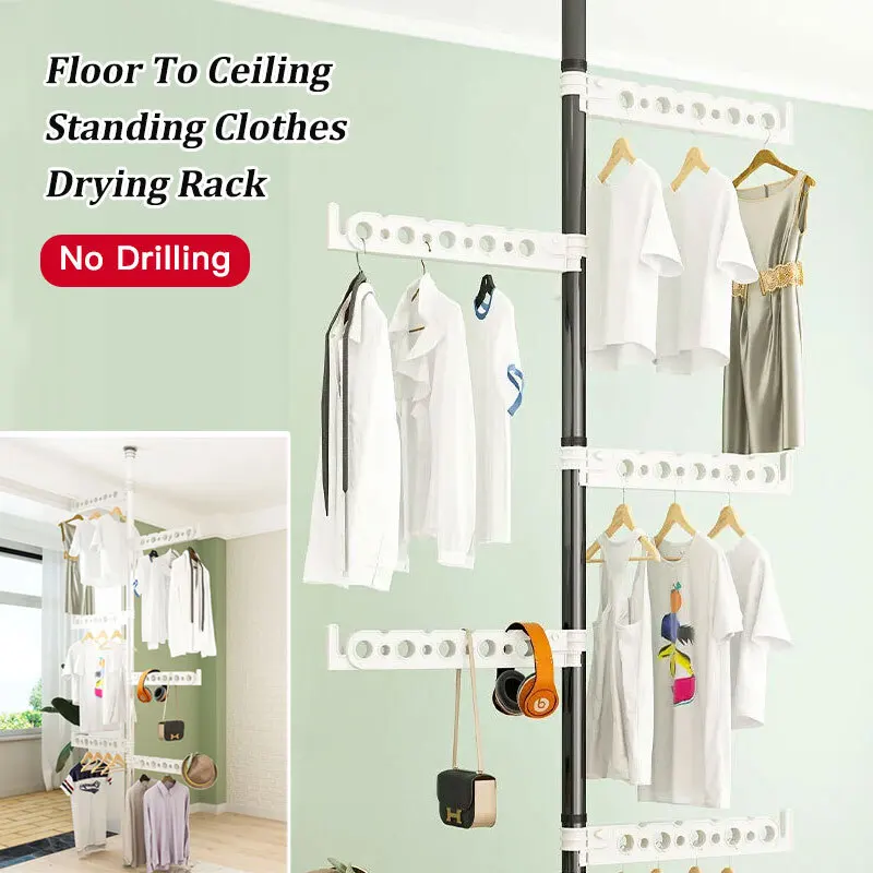 

Home Indoor Clothes Drying Pole Bedroom Flooring Telescopic Clothes Hanger Pole Balcony Floor Standing Clothes Drying Rack Rod