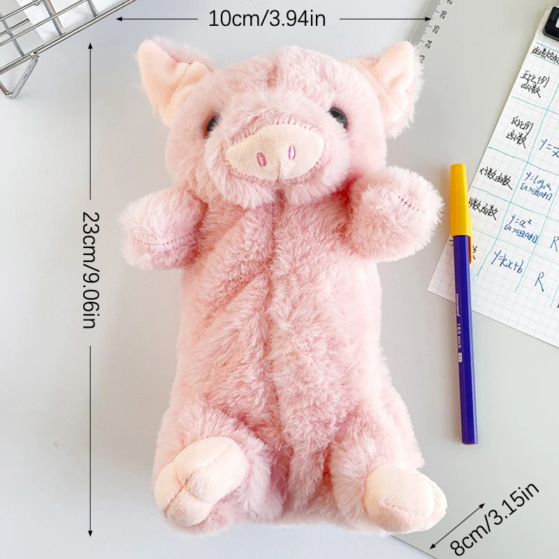 Cartoon Pink Pig Pencil Case Cosmetic Bag Storage Bag Cute Plush Pen Pouch Large Capacity School Supplies Stationery Storage Box