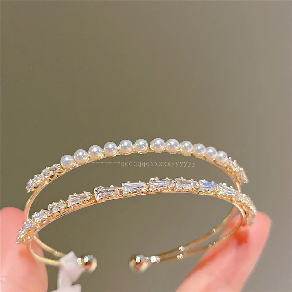 

Charm Bracelets Bangles For Women Girl Gold Color Exquisite Open Size Simulated Pearl Fine Jewelry Fashion Party Accessories