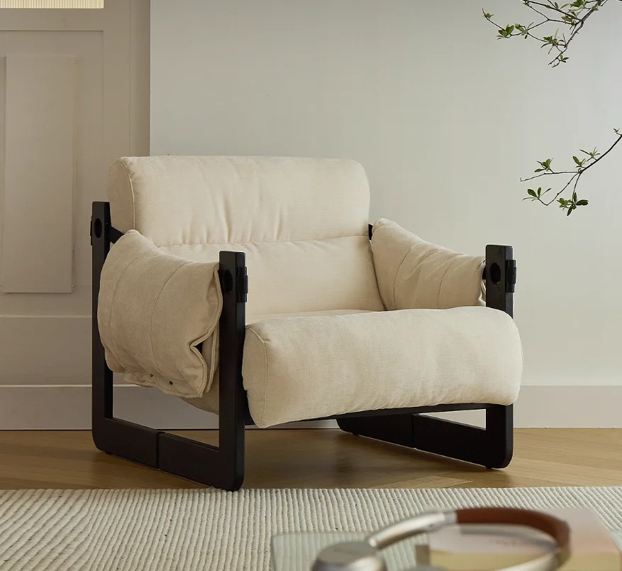 #  Solid Wood Sofa Reclining Sleeping Features  Small Apartment Balcony Or Living Room Furniture