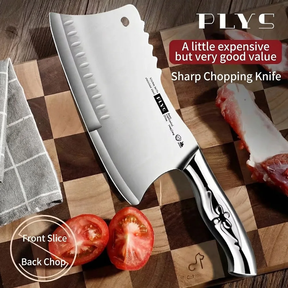 PLYS German Style Kitchen Knife, 2-in-1 Chopping & Slicing Cleaver, Sharp for Bone & Meat, Chef’s Home Kitchen Knife C2612