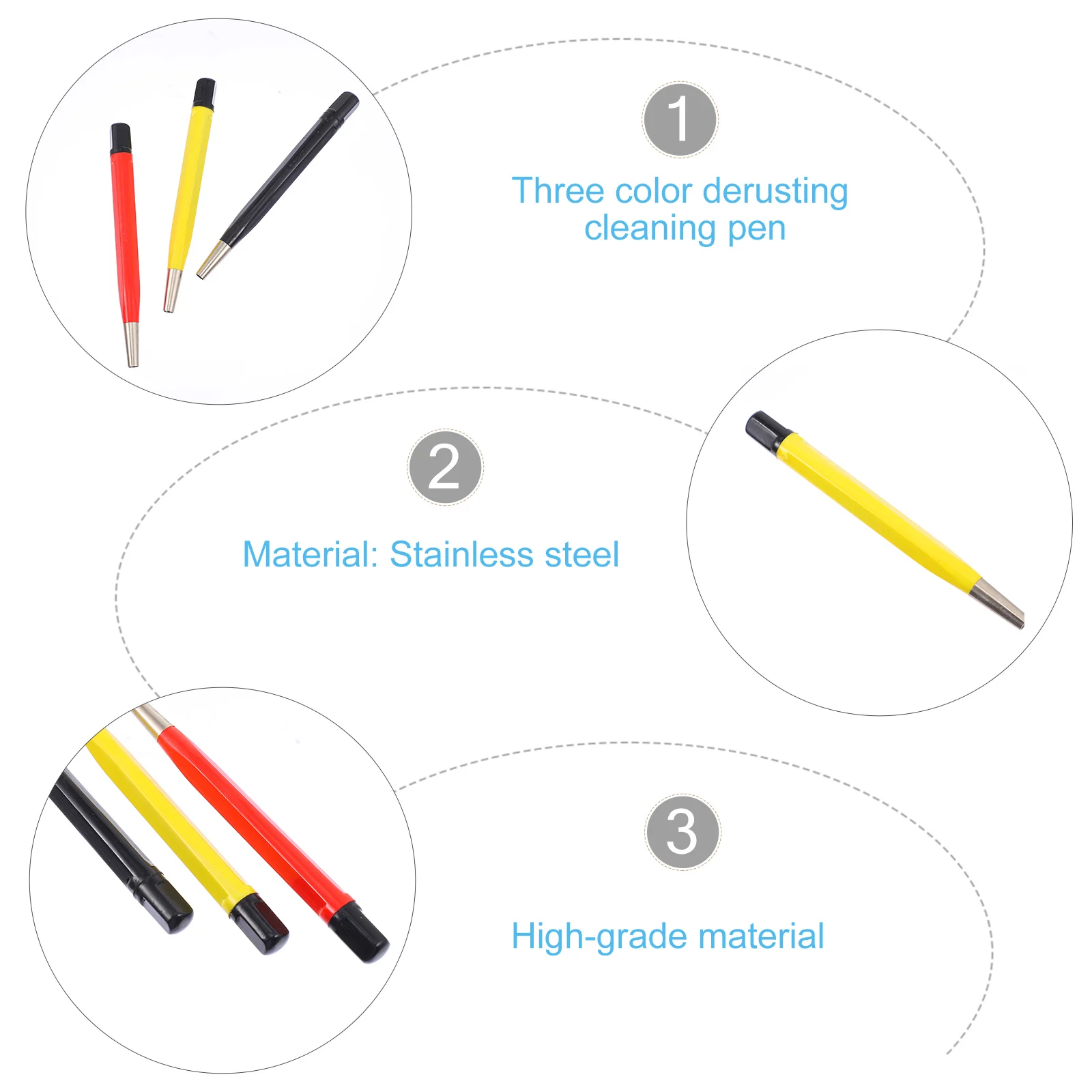 

3pcs Copper Rust Pen Glass Fiber Pen for Watch Repair Professional Derusting Tool Stainless Steel Surface Treatment Long Service
