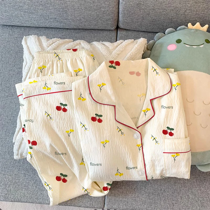 Nuevo conjunto de pijama de primavera y otoño, pantalones suaves de manga larga para mujer, conjunto de muebles de dos piezas Love Lovely Sweet Home Wear