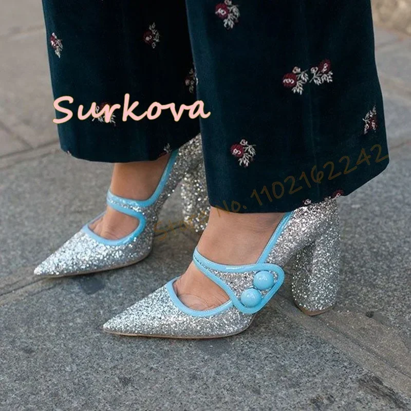 

Mixed Colors Glitt Mary Jane Shoes With Round Toe And Thick Heels Hook & Loop Pumps Elegant High Heels New Spring Women'S Shoes