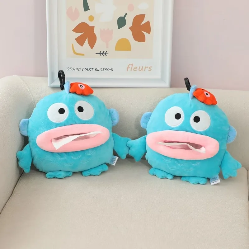 

30x25cm Sanrio Hangyodon Tissue Boxes Stuffed Anime Car Backseat Hanging Tissue Bag Box Plush Holder Cover Auto Toys Decor