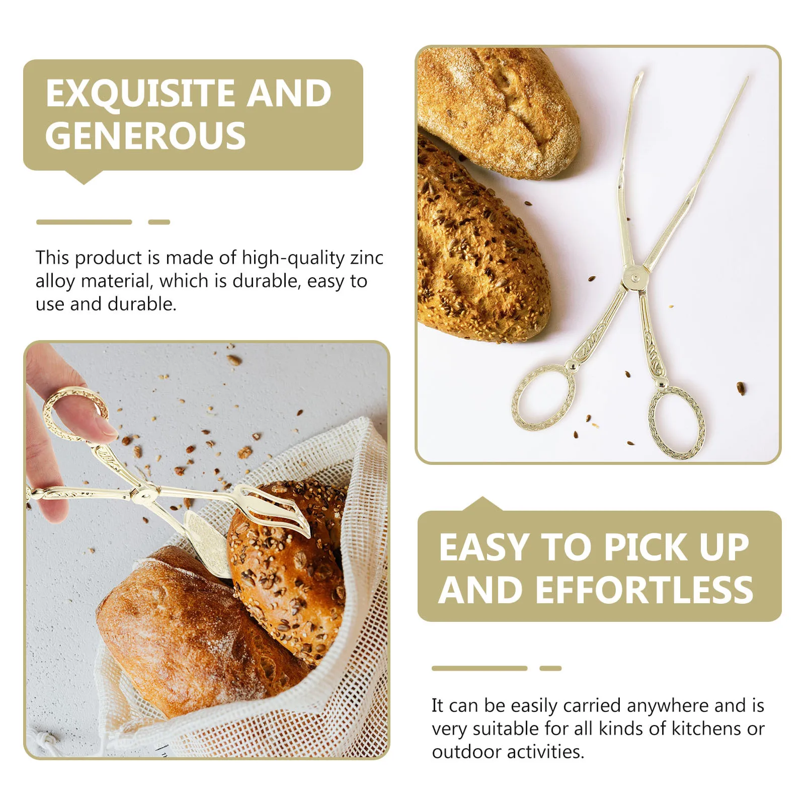 

1pc Bread Tong High-Quality Zinc Alloy Long Handle Multi-Functional Food Clip For Kitchen Baking Outdoor Cooking Tool