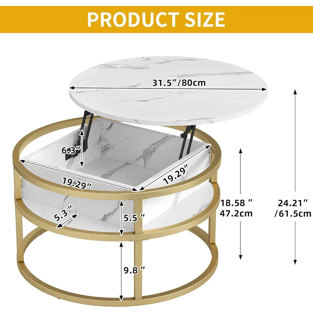 Table basse inclinable ronde rustique avec rangement et compartiment caché pour le salon