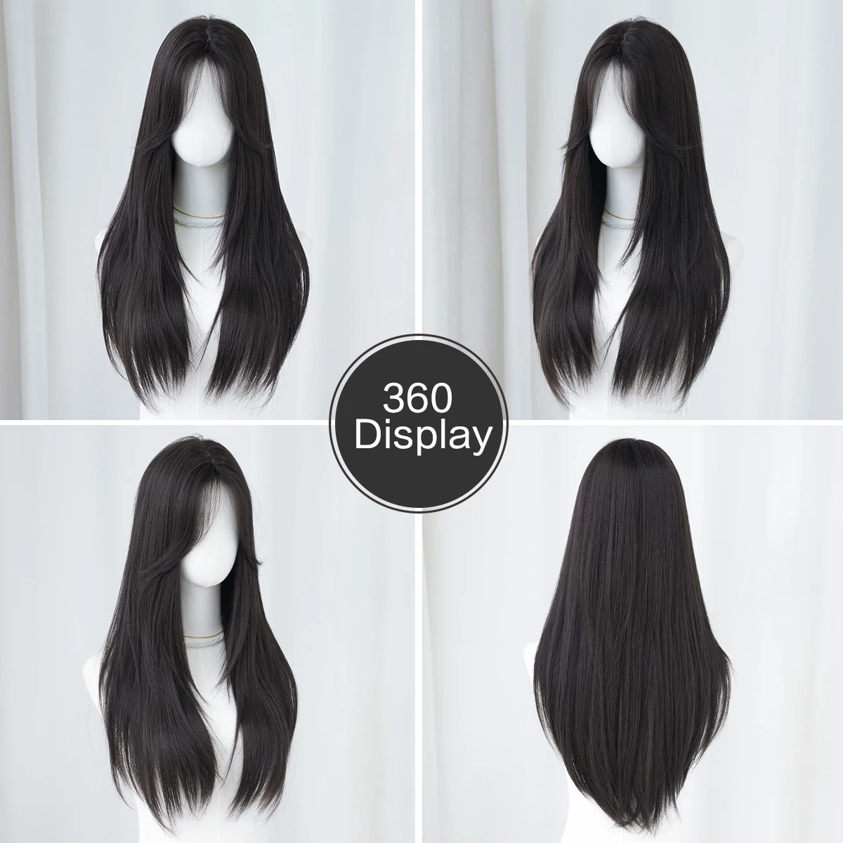 Long Straight Dark Brown Wig High Density Synthetic Middle Part Wigs with Curtain Bangs for Women Daily Party Use - view 5