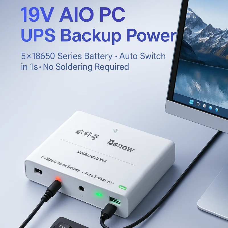 5 Series 18650 Battery UPS Box For 19V All In One Computer Flat Top Cells Only Backup Power Supply No Battery Included Plug  Use