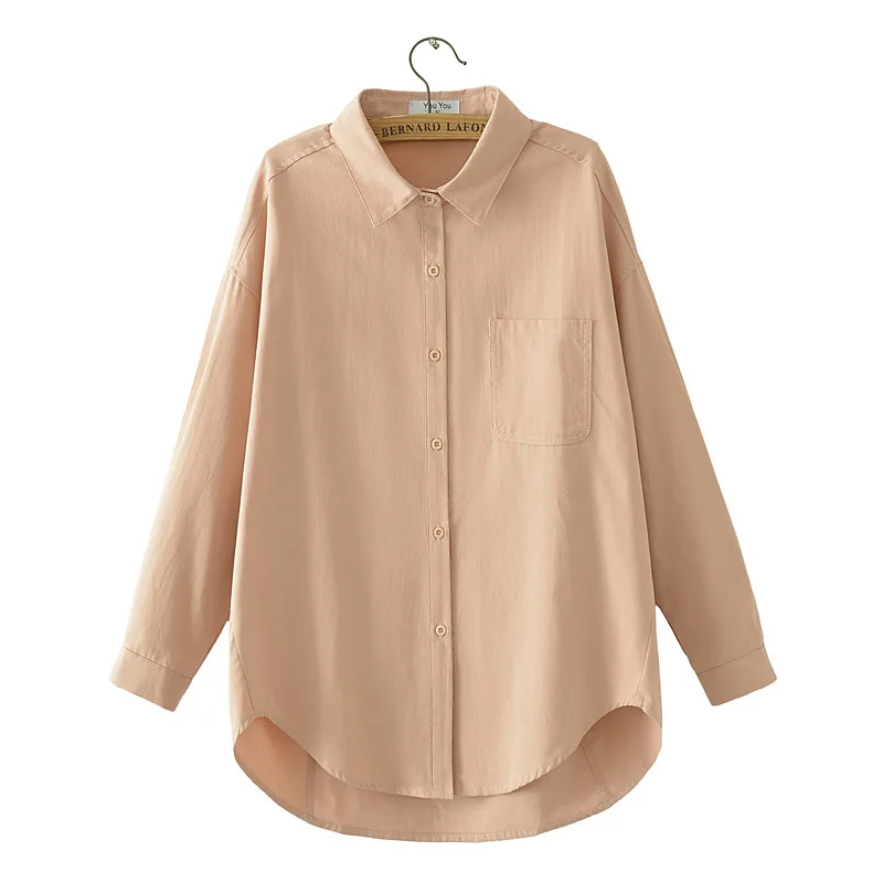 

Plus Size Women's Shirt Autumn New Loose Simple Solid Color Long Sleeve Double Sided Twill Cotton Blouse 889