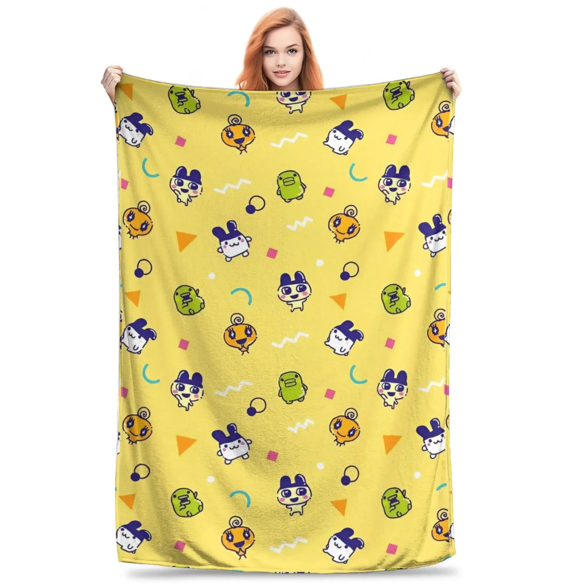 

Soft Warm Flannel Throw Blanket with Japanese Tamagotchi Design for Bed Sofa Chair Picnic Fun Bedspread for Kids Boys and Girls