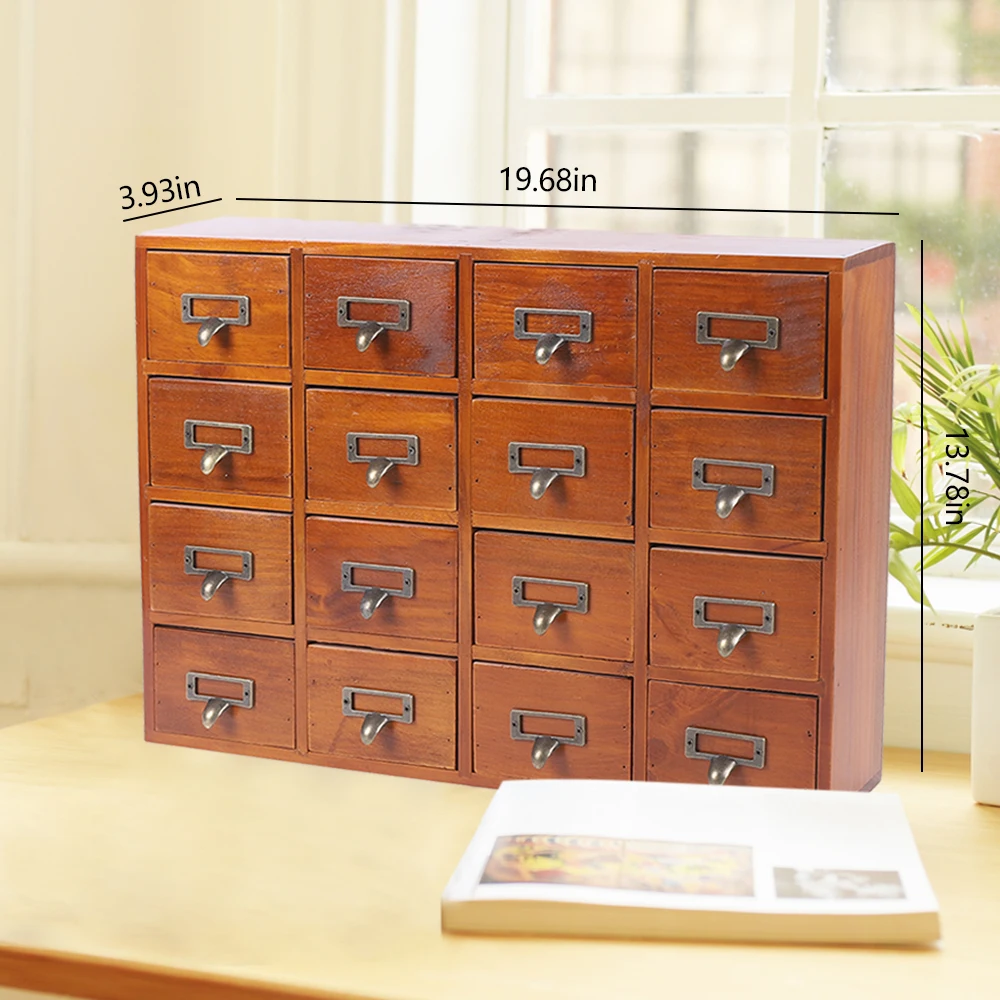 Cabinet 16 Drawers Label Holder Organizer Card Catalog Wood Apothecary classification organizer Medicine Storage Boxs