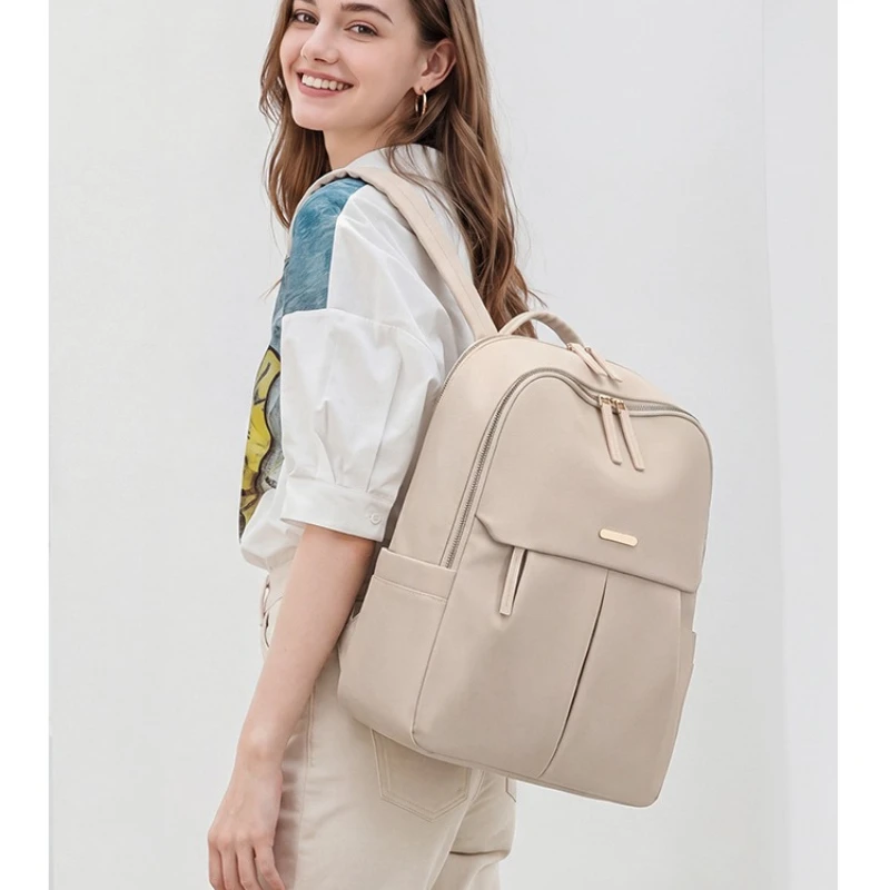 Women Oxford Cloth Backpack Casual Travel Daypack Female Zipper Shoulder Bag With Front Pocket And Side Pockets For School Work