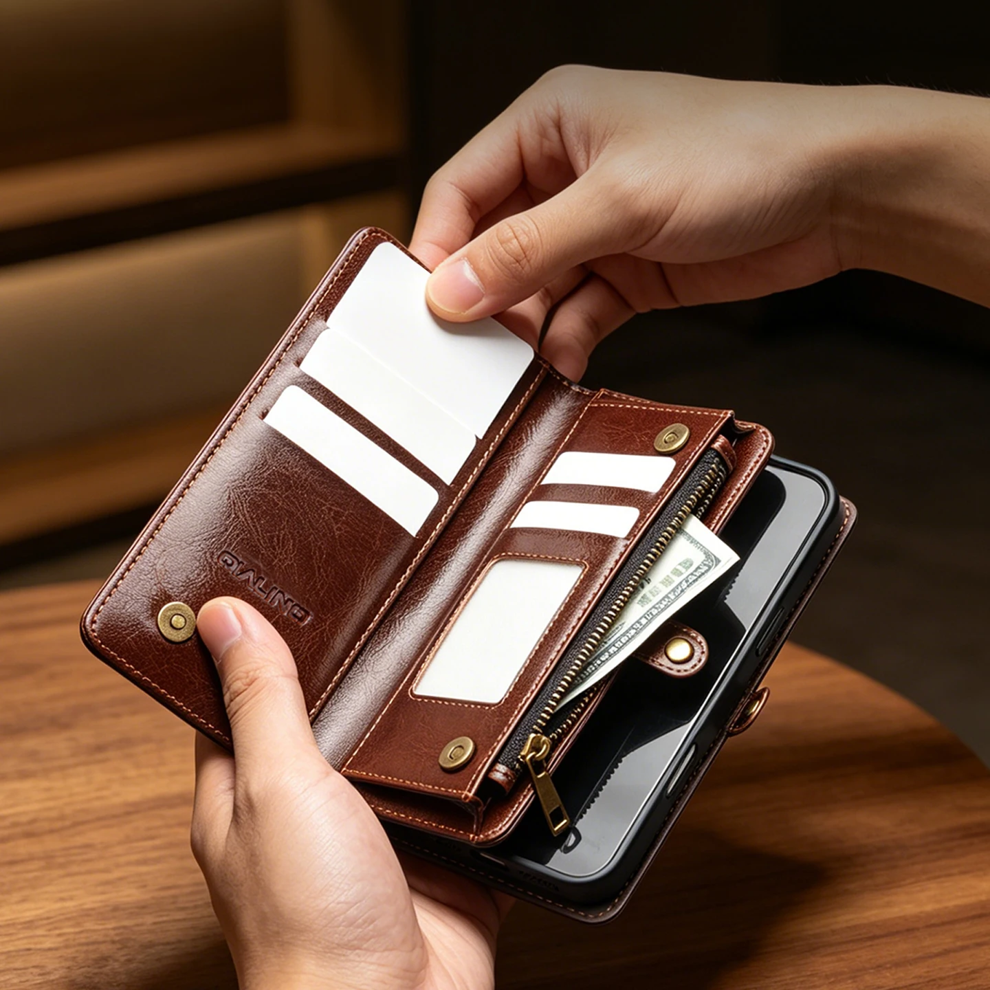 QIALINO 2in1 Magnetic Removable Multifunctional Genuine Leather Case for iPhone 18 17 Pro Max Crossbody Lanyard Wallet Cover view 3