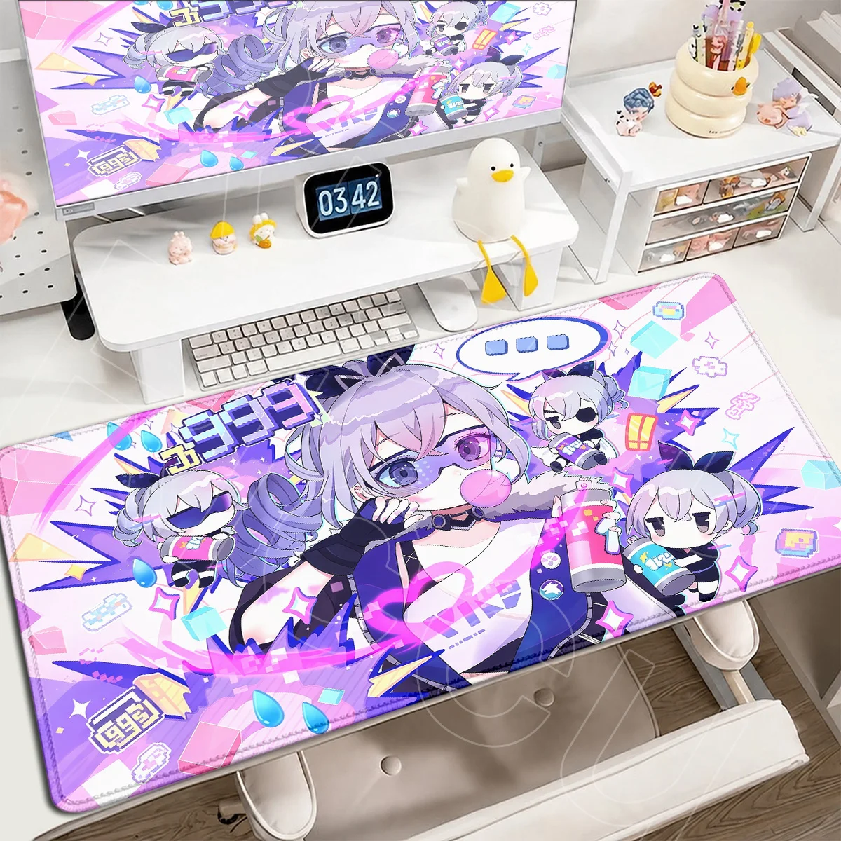 Rutschfester Laptop-Tastaturteppich, niedliches Anime-Mädchen, silberner Wolf, LV.999 Mauspad, PC-Gaming-Zubehör, HSR Honkai Star Rail Mauspad – Detail 8