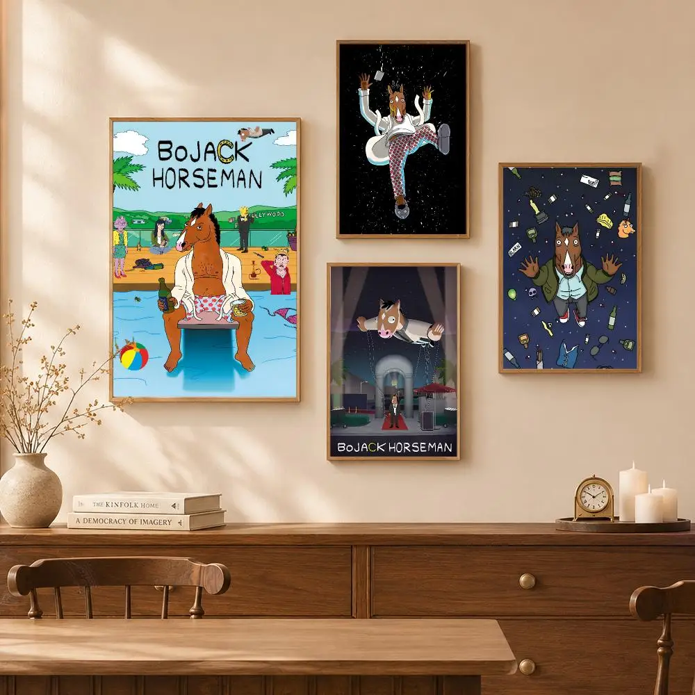 Cartoon Comedy B-BoJack Horseman Poster Self-Adhesive Wall Art Poster HD Waterproof PP Bedroom Cafe Gym Home Decor Gift