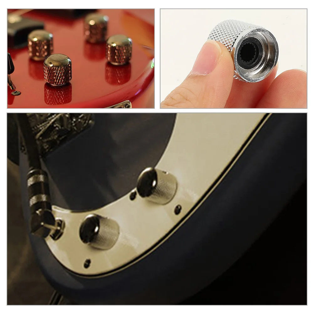 

4 Pcs Knob Metal Volume Bass Guitar Replacement Parts with Hole Knobs for Electric