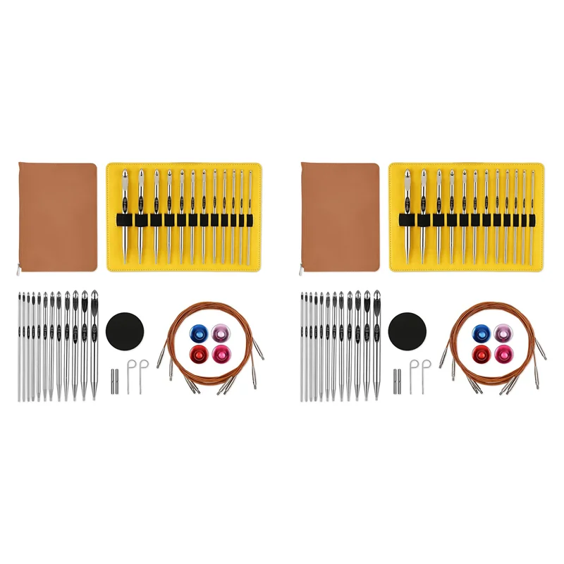 

RALCA-2X Tunisian Crochet Hooks Set With Cable 6-Inch Aluminum Interchangeable Crochet Hooks Set 3Mm-10Mm Long Crochet Hooks