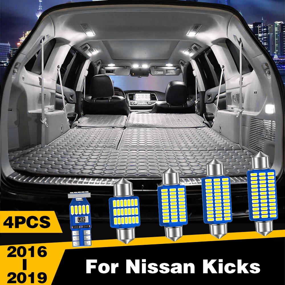 

4 Pcs LED Highlight Car Interior Dome Reading Light Roof Lamp Accessories For Nissan Kicks 2016 2017 2018 2019