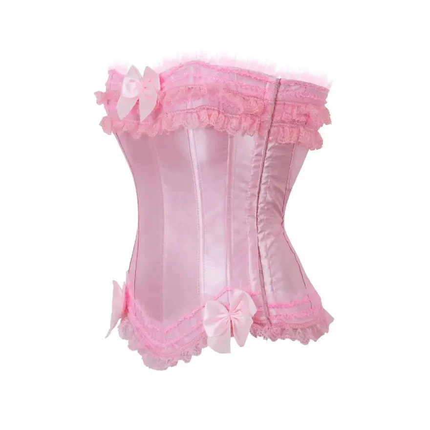 Women Corsets and Bustiers Sexy Satin Overbust Corset Top Lace Bowknot Decorated Corsets Gothic Lace Zipper Shaper